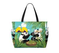 UFhgjjb Borsa grande capacità - Borsa da viaggio con stampa bandiera americana con tasche multiple per vacanze, campeggio, crociera, Due simpatici panda grandi, Taglia unica