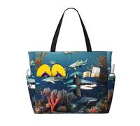 UFhgjjb Borsa grande capacità - Borsa da viaggio con stampa viola con tasche multiple per vacanze, campeggio, crociera, Squali sotto il mare, Taglia unica