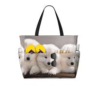 UFhgjjb Borsa grande capacità - Love Flamingo Print Travel Beach Bag con tasche multiple per vacanze, campeggio, crociera, Modello Di Cani Bianchi, Taglia unica