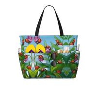 UFhgjjb Borsa grande capacità - Love Flamingo Print Travel Beach Bag con tasche multiple per vacanze, campeggio, crociera, Coccinella, Taglia unica
