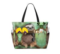 UFhgjjb Borsa grande capacità - Stella marina e corallo sulla spiaggia stampa borsa da spiaggia con tasche multiple per vacanze, campeggio, crociera, Bradipo, Taglia unica