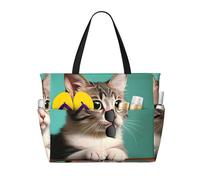 UFhgjjb Borsa tote di grande capacità - Shining Overlook Print Travel Beach Bag con tasche multiple per vacanze, campeggio, crociera, Un gatto curioso, Taglia unica