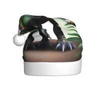 UFhgjjb Cappello di Natale per adulti, cappello di Babbo Natale unisex con stampa di dinosauro avvelenato, cappello di peluche per feste
