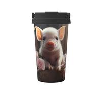 UFhgjjb Cute Young Pig Print Carry Insulated Coffee Mug - 500ml Tazza da viaggio a doppio strato per auto, ufficio, casa - Bicchiere da tè