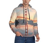 UFhgjjb Felpa con cappuccio da uomo con stampa Bridge Under the Sunset Pullover con tasca per uso quotidiano, viaggi, passeggiata, Nero , S