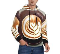 UFhgjjb Felpa con cappuccio da uomo, con stampa di caffè, latte, arte, con tasca, per uso quotidiano, viaggi, passeggiata, Nero , L