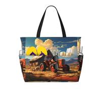 UFhgjjb Grande capacità Tote Bag - Vigili del fuoco che combattono gli incendi stampa borsa da spiaggia da viaggio con tasche multiple per vacanze, campeggio, crociera, Trattore Rosso Fattoria, Taglia