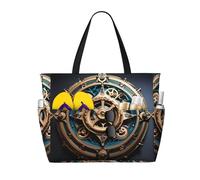 UFhgjjb Grande capacità Tote Bag - Vigili del fuoco che combattono gli incendi stampa borsa da spiaggia da viaggio con tasche multiple per vacanze, campeggio, crociera, Ingranaggi Steampunk., Taglia