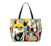 UFhgjjb Grande capacità Tote Bag - Vigili del fuoco che combattono gli incendi stampa borsa da spiaggia da viaggio con tasche multiple per vacanze, campeggio, crociera, Gatto di arte moderna di metà