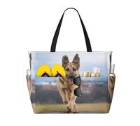 UFhgjjb Grande capacità Tote Bag - Vigili del fuoco che combattono gli incendi stampa borsa da spiaggia da viaggio con tasche multiple per vacanze, campeggio, crociera, Cane da pastore tedesco in