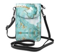 UFhgjjb Piccola borsa per cellulare con stampa a tema tropicale di spiaggia, borsa a tracolla con tracolla regolabile, perfetta per viaggi e uso quotidiano, Marmo verde acqua e oro, Taglia unica