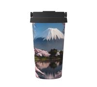 UFhgjjb Tazza da caffè termica con stampa del Monte Fuji all'inizio della primavera, 500 ml, a doppio strato, per auto, ufficio, casa, bicchiere da tè