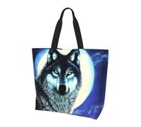 UFhgjjb Wolf Under Moon - Borsa a tracolla da donna con stampa, grande, riutilizzabile, per lo shopping, accessori per la vita quotidiana, Lupo sotto la luna, Taglia unica