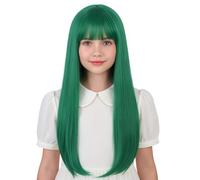 Ufindcos Parrucca verde scuro per bambine e ragazze, parrucca lunga e liscia verde con frangia, parrucca per bambini, per feste di Halloween e uso quotidiano