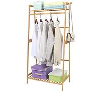 Ufine - Appendiabiti in bambù con 2 ripiani e 2 ganci appendiabiti, organizer portatile per biancheria da letto, camera degli ospiti