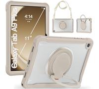 UFinetech Custodia per Samsung Galaxy Tab A9+ 11" 2023 - Cover Protettiva Ibrida SM-X210/X216/X218, Supporto Rotante 360°, TPU Antishock, Tracolla, Portapenna, per Bambini e Adulti, Robusta, Cachi