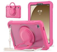 UFinetech Custodia per Samsung Galaxy Tab A9 8.7" 2023 - Cover Protettiva Ibrida SM-X110/X115/X117, Supporto Rotante 360°, TPU Antishock, Tracolla, Portapenna, per Bambini e Adulti, Robusta, Rosa