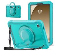 UFinetech Custodia per Samsung Galaxy Tab A9 8.7" 2023 - Cover Protettiva Ibrida SM-X110/X115/X117, Supporto Rotante 360°, TPU Antishock, Tracolla, Portapenna, per Bambini e Adulti, Robusta, Blu