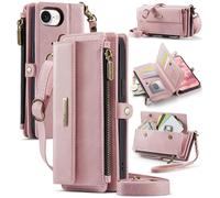 UFinetech Custodia Portafoglio A Tracolla Con Protezione RFID, Compatibile Con iPhone 16e, Cover In Pelle PU Con Porta Carte E Tasca Zip Per Utilizzo Quotidiano E Mani Libere, Rosa