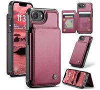 UFinetech Custodia Portafoglio per iPhone 16e - Pelle PU con Blocco RFID, Tasche per Carte, Chiusura Magnetica, Supporto Video, Protezione Fotocamera, Rosso