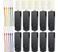 Uflatek 10 Pezzi 16 GB Chiavetta USB 2.0 Girevole Pennetta USB Nero 16GB Memoria Flash Drive Metallo Chiave Penna USB Archiviazione Dati per Computer Tablet e PC