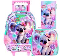 UFNDC 4 zaini con ruote per ragazze, carino per bambini, borsa per la scuola con ruote per viaggi elementari, Zainetto di rotolamento rosa Koala stampa UV, Taglia unica, Zainetto di rotolamento rosa