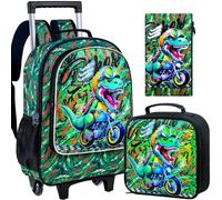 UFNDC 4 zaini per bambini con ruote, carino dinosauro mimetico con ruote, borsa da scuola con ruote per viaggi elementari prescolari, Nuovo zaino di rotolamento del dinosauro di stampa UV, Taglia