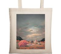 UFO Alien Invasion Retro Style Poster Vintage Cotone Ecologico Naturale Borsa Tote Bag Beige