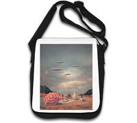 UFO Alien Invasion Retro Style Vintage Poster Borsa a tracolla Bianco