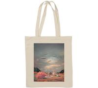 UFO Alien Invasion Retro Style Vintage Poster Cotone Naturale Tote Bag Bianco