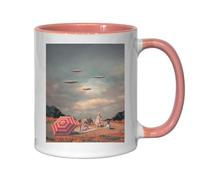 UFO Alien Invasion - Tazza da tè e caffè in stile retrò, in ceramica, colore: rosa