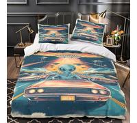 UFO Alien Set Di Copripiumino morbida microfibra 3 Pezzi motivo 3D con federa vintage Retro Set Di Copripiumino cerniera nascosta ultra traspirante for bambini e adolescenti Super king（260x220cm）