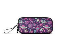 UFO Aliens Rockets - Astuccio in nylon viola per adolescenti, grande capacità, con cerniera, organizer per cancelleria, per ragazze della scuola