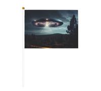 UFO at night - Piccola bandiera a mano per sfilate, martedì grasso, striscione personalizzato (6 pezzi)