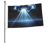 UFO - Bandiera da giardino con astronave da 6 x 0,9 m, doppia faccia, resistente allo sbiadimento, per esterni, divertente bandiera per vacanze, con occhielli in metallo, per prato, patio, casa