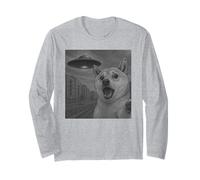 UFO Corgi Selfie with Funny Invasion Alien Novelty Humor Maglia a Manica