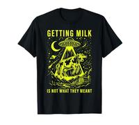 UFO Cow Abduction Getting Milk Funny Retro Sci-Fi Alien Maglietta