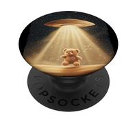 UFO divertente trasmette un orsacchiotto per un'avventura spaziale PopSockets PopGrip Adesivo