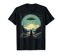 UFO Gatto Alieno Rapimento Foresta Tramonto Maglietta