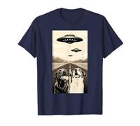 UFO Happy Dogs Retro SciFi ArtSmiling Pups Alien Astronavi Maglietta