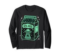 UFO Juice Retro Cat Abduction Alien Space Milk Cosmos Maglia a Manica