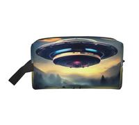 UFO Landing Print - Beauty case da viaggio da uomo, capiente borsa per cosmetici da donna, bianco, Taglia unica