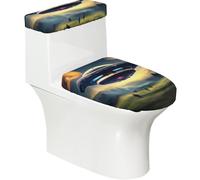UFO Landing - Set di 2 copriwater elastici per il bagno, con coperchio e copertura per serbatoio, morbidi, lavabili a forma di U, decorazione per WC