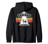 UFO Mucca Abduction Retro Art Tramonto Felpa con Cappuccio