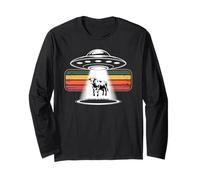 UFO Mucca Abduction Retro Art Tramonto Maglia a Manica