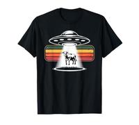 UFO Mucca Abduction Retro Art Tramonto Maglietta