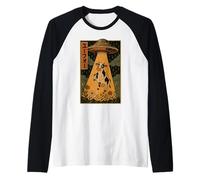 UFO Mucca Vintage Giapponese Alien Rapimento Maglia con Maniche Raglan