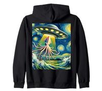 UFO rapire un calamaro gigante, stile notte stellata di Van Gogh Felpa con Cappuccio