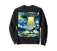 UFO rapire una megattera, stile notte stellata di Van Gogh Felpa