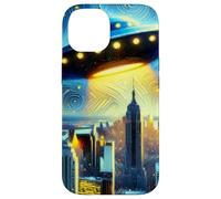 UFO sopra New York City, Notte stellata di Van Gogh Custodia per iPhone 14